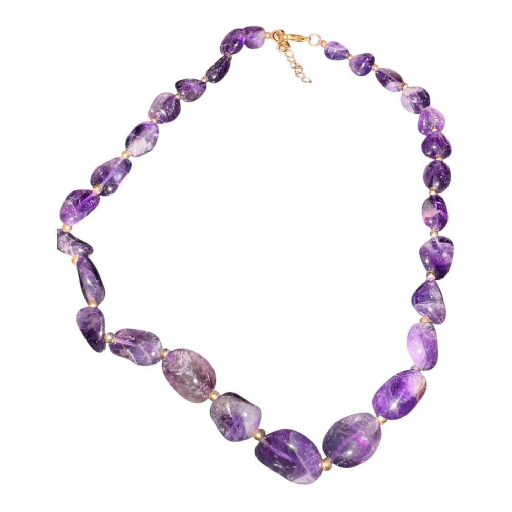 Natural Tumbled Amethyst Nugget Necklace 18″ with Gold-Tone Spacers JB7